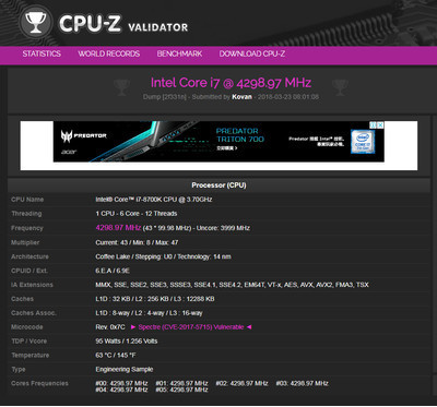 Модуль ADATA XPG SPECTRIX D41 RGB разогнан до 5000 МГц на чипсете Intel Z370