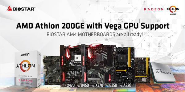 Материнские платы BIOSTAR AM4 поддерживают процессоры AMD Athlon 200GE