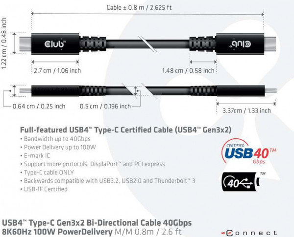 Club 3D представила один из первых кабелей, полностью совместимых с USB 4